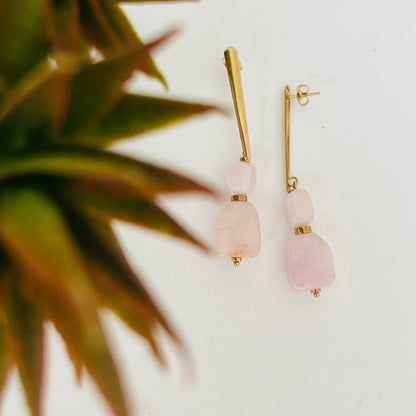 Double Love Drops - Rose Quartz Earrings