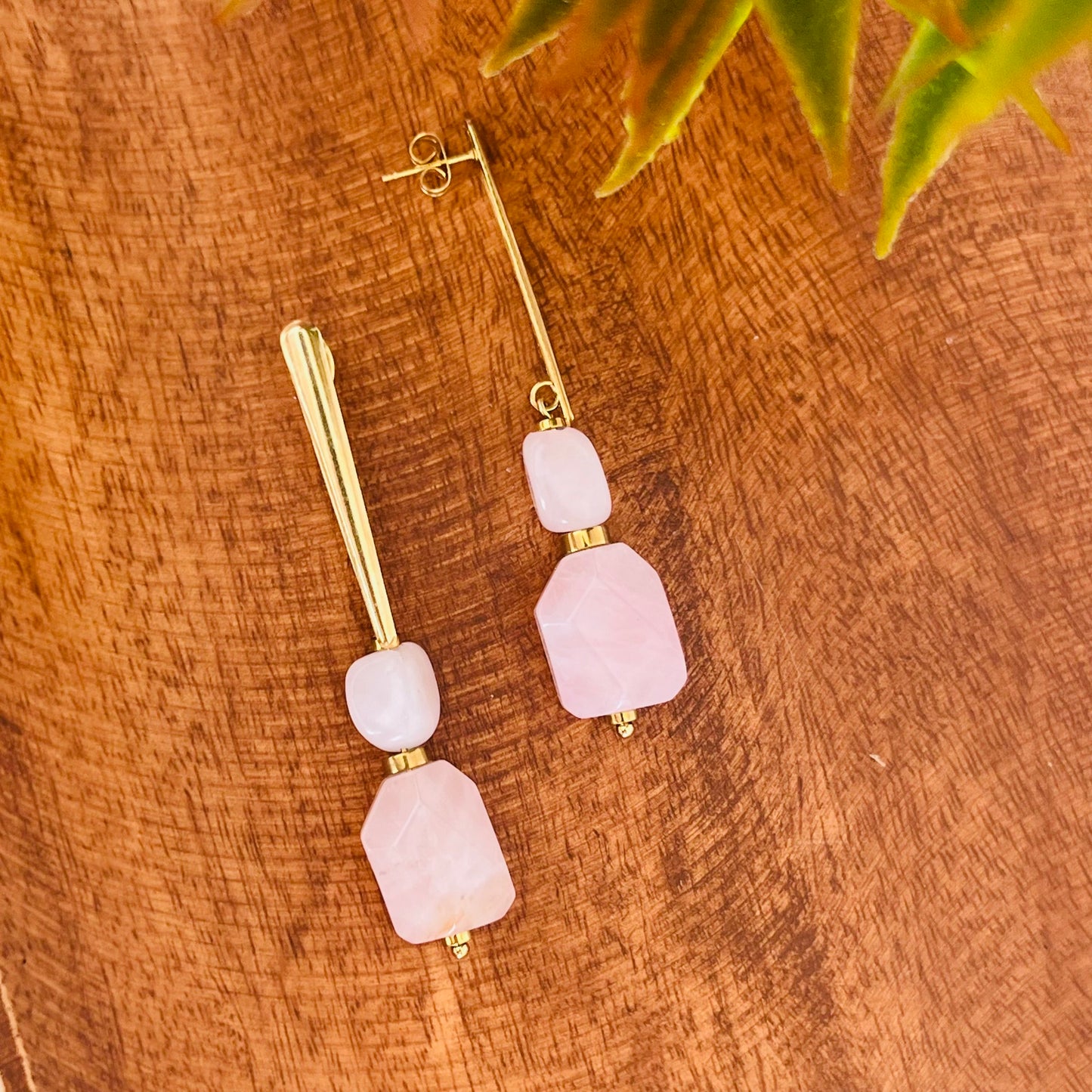 Double Love Drops - Rose Quartz Earrings